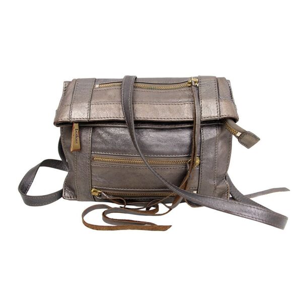 BOTKIER METALLIC BROWN GENUINE LEATHER ZIP POCKETS X-BODY SHOULDER BAG MESSENGER - Picture 1 of 9